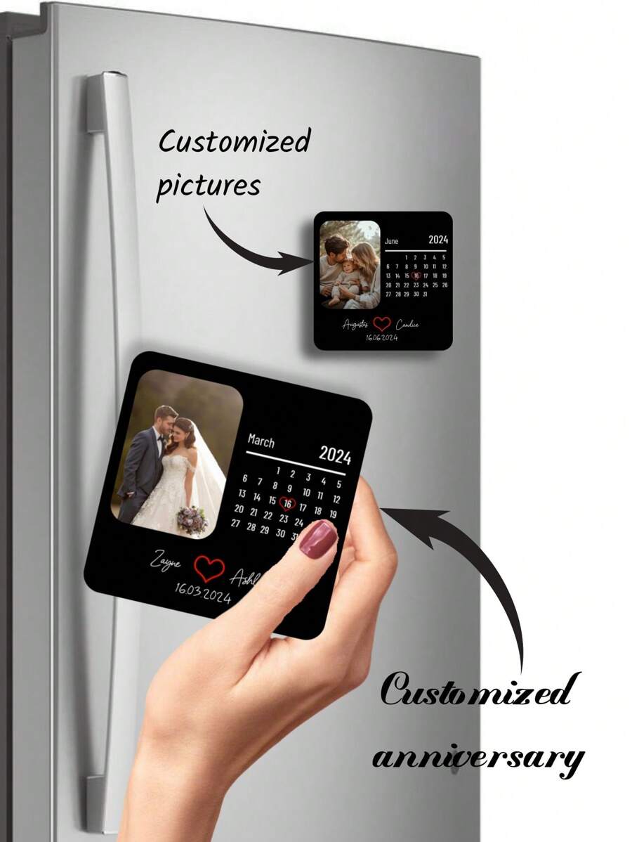 1 Stück personalisierter Kühlschrankmagnet mit Datum, Kühlschrankmagnet Geschenk zum Valentinstag, Hochzeit, personalisierte magnetische Haftnotizen, zarte Romantik - Schwarz - Übersicht 1