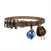 5 pièces/set Vintage en PU médiéval, rétro, faux jeu de sangles, incluant 4 bouteilles en liège et un porte-monnaie. Parfait pour les festivals de la Renaissance, les soirées déguisées