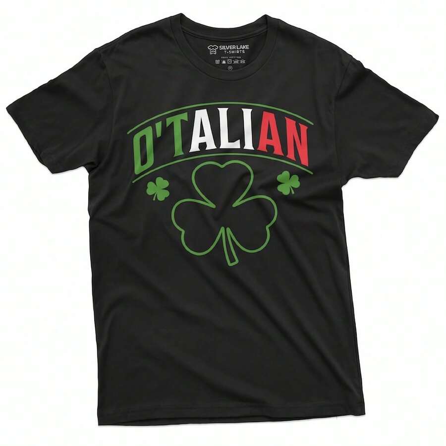 O'Talian Tee Italian Irish Shamrock Shirt Saint Patirck's Day Shirt Italian Shamrock Shirts Irish Shamrock Shirts Irish Italian T-Shirt - Black - View 1