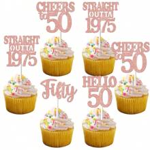 12pcs Happy Birthday Cupcake Toppers, Black Glitter Cake Decoration For 18th, 21st, 30th, 40th, 50th, 60th, 70th Birthday, Anniversary Party Supplies, Available In Black, Gold, Rose Gold