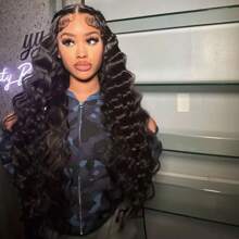 180% Deep Wave 5x5 Lace Closure Wigs Human Hair 40 Inches HD Transparent Lace Wigs Deep Curly Wig Human Hair Lace Front Wigs Pre Plucked With Baby Hair Lace Closure Wigs For Women 180% Density Natural Black Color