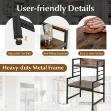 3-Tier Microwave Stand Kitchen Countertop Organizer Industrial-Coffee - Coffee Brown - View 6