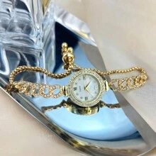 1pc Cute Fashion Women's Bracelet Watch, Simple Round Dial, Diamond Water Ripple Pattern, Alloy Quartz Watch, Suitable For Daily Wear, Birthday, Anniversary, Year-End, Cyber Monday, Halloween And Other Holiday Gifts. Gift Box Not Included. - White - View 4