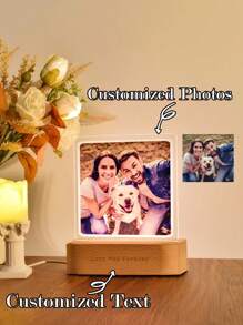 1 Rectangular Acrylic 3D Lamp, Custom Photo, Wooden Custom Laser Text, Desktop Decoration Lamp, Simple Night Light, Collage Photo, Home Light, Custom Text 3D Lamp - Multicolor - View 5