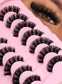 ICHICKISS 7 对自然卷曲假睫毛和 2 个一次性睫毛刷，蓬松加长，适合日常使用，日常必备物品