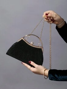 1 Stück mit Strass verzierte, glamouröse, elegante und exquisite Metall-Abendtasche, geeignet für Frauen-Partys, Hochzeiten, Bankette, Abendtasche für Party-Mädchen, Frau, perfekt für Party, Hochzeit, Abschlussball, Dinner/Bankett, als Geschenk für Frauen - Schwarz - Übersicht 6