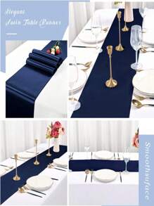2pcs/5pcs/10pcs Navy Blue Satin Wedding Decoration Table Runners For Hotel Event Birthday Banquet Silk Ribbon Table Flags Party Table Runners - Navy Blue - View 10