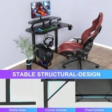 Gaming Table Gaming Desk Computer Table PC Table With Cup Holder And Headphone Hook Desk With Monitor Stand 100x55x75 Cm L-Shaped Legs - 黑色 - 查看 6