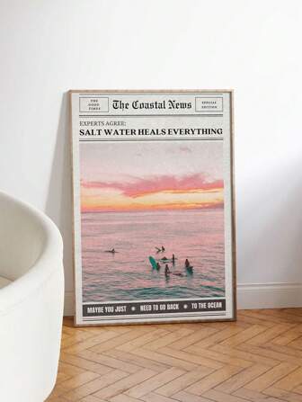 1PC "Wave Whisperer, Salt Water Heals Everything" Surfer Girl Canvas Art Print - Stylish Coastal Wall Decor, Frameless Poster For Bedroom, Living Room, Home Office "