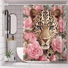 1pc Fun Rose Tiger Shower Curtain, Animal Tiger Rose Flower Printed Shower Curtain, Very Suitable For Bathroom Decoration, Universal Room Decoration, Home Decoration Set, Bathroom Accessories Bathtub Curtain - Multicolor - View 2