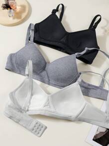 3 pièces de soutien-gorge texturés pour adolescentes, soutien-gorge confortables et simples de style girly, convenant pour les âges de 13 à 16 ans