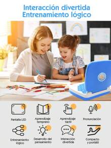CasaBella Mini computadora portátil, juguetes de aprendizaje para niños, computadora interactiva educativa con pantalla LED, juguetes interactivos educativos para el desarrollo intelectual de los niños (rosa y azul) - Multicolor - Ver 6