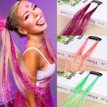 6 Stücke Haar Tinsel Clip, Tinsel Haarverlängerungen, Fairy Haar Tinsel, glitzernde Haar Strähnen 20 Zoll Haar Tinsel, hitzebeständig