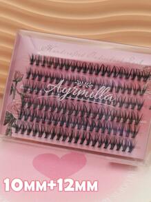 120 กระจุก ขนาด 10-12 มม. เลือกผสม 6 แถว, Eyelash ปลอมแฝดขนาดใหญ่รูปตัว C ขนอีเชสเซนเชียล สำหรับกรเดี่ยว เหมือนจริง - สีดำ - ดู 6