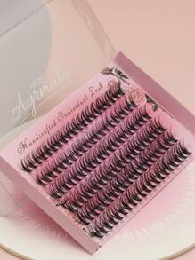 120 กระจุก ขนาด 10-12 มม. เลือกผสม 6 แถว, Eyelash ปลอมแฝดขนาดใหญ่รูปตัว C ขนอีเชสเซนเชียล สำหรับกรเดี่ยว เหมือนจริง - สีดำ - ดู 4