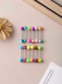 12 件/套亚克力和不锈钢多色身体穿孔骰子形舌环，时尚男女通用日常佩戴 - 彩色 - 查看 2