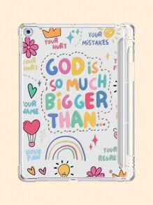 1 件简单标语和可爱图案透明保护壳，平板电脑保护套兼容 iPad 10.2、iPad Pro 11" 2021/2020/10th Gen、iPad Mini 4/5/6、Galaxy Tab A8 10.5" 2022、Matepad 10.4/Tab，带铅笔槽，自动睡眠/唤醒功能 - 彩色 - 查看 1