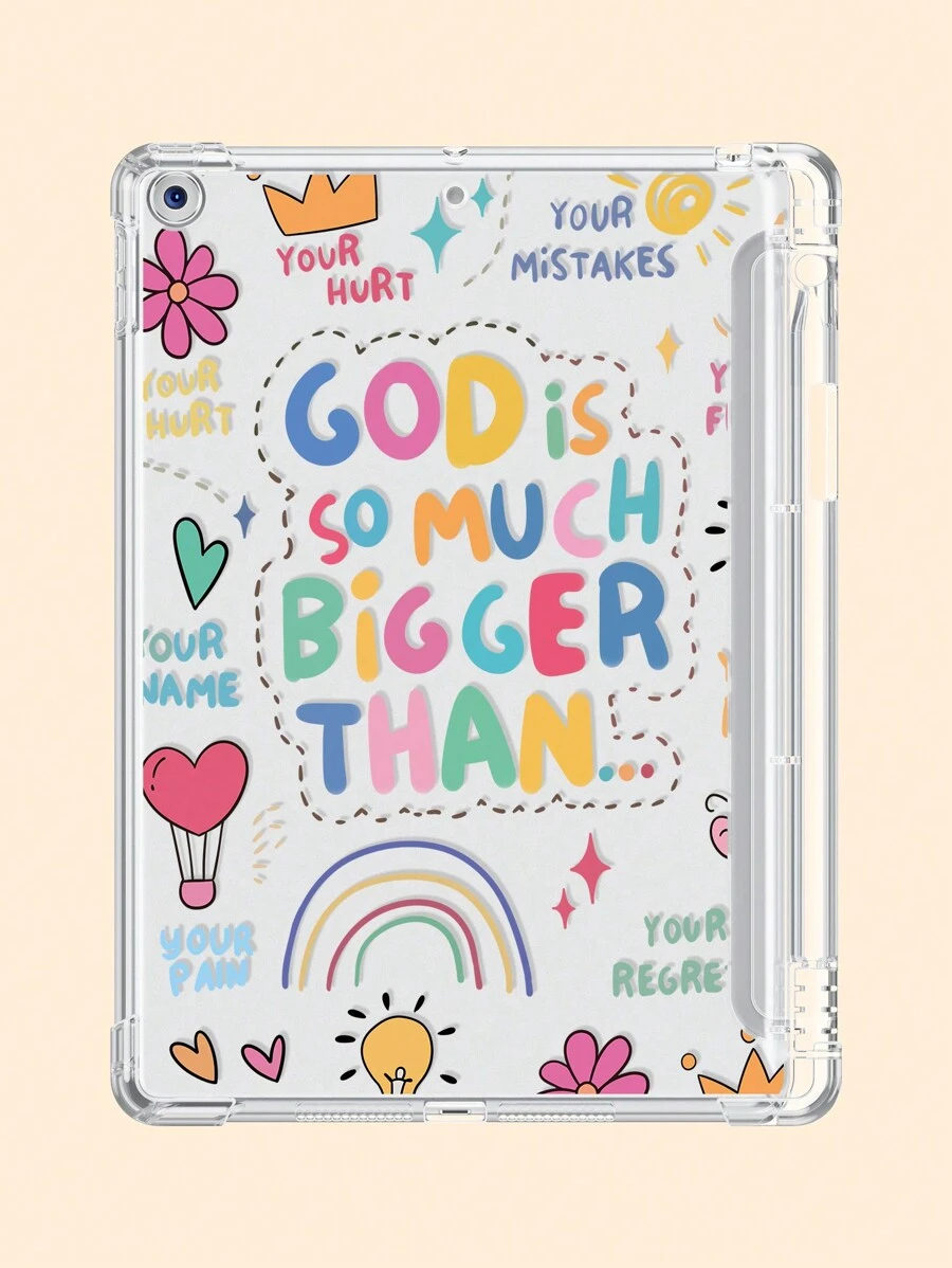 1 件简单标语和可爱图案透明保护壳，平板电脑保护套兼容 iPad 10.2、iPad Pro 11" 2021/2020/10th Gen、iPad Mini 4/5/6、Galaxy Tab A8 10.5" 2022、Matepad 10.4/Tab，带铅笔槽，自动睡眠/唤醒功能 - 彩色 - 查看 1