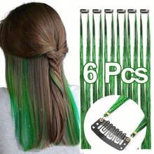 6 Stücke Haar Tinsel Clip, Tinsel Haarverlängerungen, Fairy Haar Tinsel, glitzernde Haar Strähnen 20 Zoll Haar Tinsel, hitzebeständig