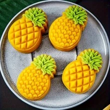Set, Fruit Pineapple Shape Pastry Mold, Including 1 Mold And 2 Stamps,DIY Hand Press Moon Cake Stamps, Mung Bean Cake, Cookie,Mid Autumn Festival Moon Cake Mold, Cookie Tools, Moon Cake Maker, Baking Tools, Kitchen Gadgets, Kitchen - White - View 9