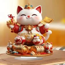 1 pieza de señal decorativa acrílica 2D de gato de la suerte festivo y lindo, diseñada con elementos tradicionales chinos, adecuada para decoración de escritorio, mesas y otros usos como decoración artística, suministros divertidos para fiestas, celebraciones, regalos de Año Nuevo para parejas y amigos, regalos de Pascua, regalos de San Valentín