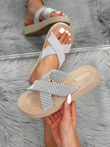 Women's Summer New Sandals For Beach, Vacation, Straw Rope Sole Slide Slippers - Beige - View 5