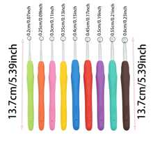 Set de 1 (9 piezas) Ganchos cómodos, agujas de aluminio de agarre suave, multicolor, herramienta manual cómoda y multifuncional, adecuado para artritis, principiantes, todo tipo de hilo