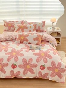 1 件吸汗、柔软触感、防褪色、抗菌、厚实、温暖的羽绒被套，全新毛绒亲肤可穿睡觉、可洗床上用品，适用于卧室、客房、宿舍、儿童房，适合所有家庭、所有季节 - 陽光花苑_粉 - 查看 4