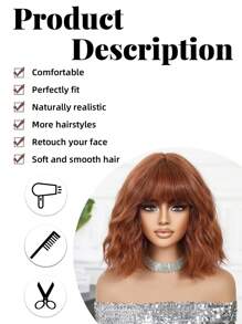 Tóc giả sợi tổng hợp chịu nhiệt chất lượng cao dài 14 inch màu cam đất tóc mái ngắn xoăn cho nữ hoàn hảo cho tiệc tùng ngày lễ mặc hàng ngày - Cam bẩn - Xem 10