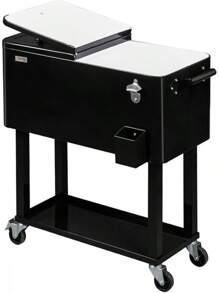 VINGLI 80 Quart Rolling Ice Chest, Portable Patio Party Bar Drink Cooler Cart, With Shelf, Beverage Pool With Bottle Opener - 黑色 - 查看 7