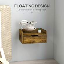 HOMCOM Floating Nightstand Set Of 2 Wall Mounted Bedside Table With Storage Drawer For Bedroom, Rustic Brown