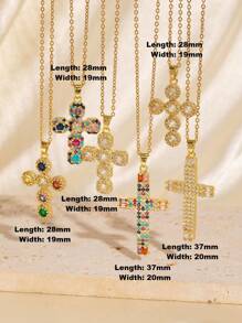 1pc Colar de cruz elegante e versátil, fé religiosa, zircônia cúbica, banhado a ouro, presente de aniversário para amigos