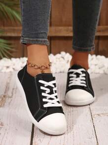 Zapatillas informales y cómodas para mujer con ajuste ancho clásico y cremallera lateral, apropiadas para pies anchos, versátiles para todas las temporadas - Negro - Ver 4
