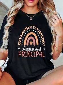 Assistant Principal Leopard Rainbow Appreciation Women T-Shirt Casual Short Sleeve Shirt