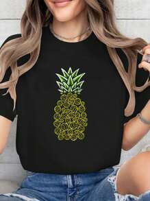 100% Cotton Pineapple Aloha Beaches Hawaii Beach Volleyball - Vball T-Shirt - Black - View 1