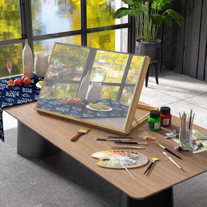  Vinsetto Desktop Table A2 Easel Craft Workstation, Adjustable Beechwood Table Top Easel, Portable Folding Artist Drawing & Sketching Board For Adults, Beginners, Artists Painting,Back To School,School Supplies