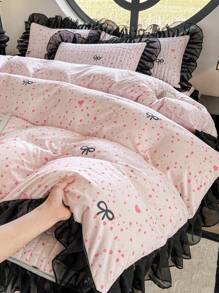 2/3 件蕾丝边羽绒被套（无填充物）（1 个羽绒被套 + 1/2 个枕套），家纺床上用品套装，轻便透气，适合卧室使用 - 浅粉 - 查看 4