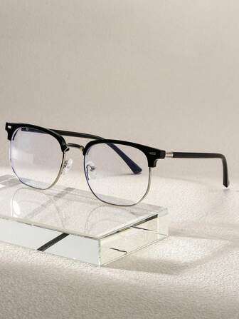 1 件半无框黑色小框架 Y2K 时尚眼镜