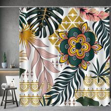1pc Boho Abstract Shower Curtains-Mid Century Floral Bohemian Flowers Tropical Botanical Bath Shower Curtain
