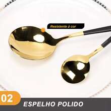 Belifou 24 Piece Cutlery Set Knives Forks Coffee Spoons Cutlery Set For 6 People - vàng đen - Xem 3