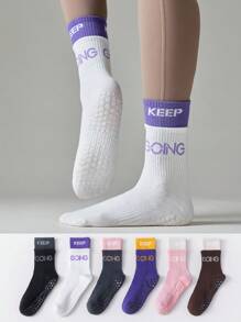 1/3 双女款拼色防滑缓冲中筒运动袜，随机发货，秋季 - 彩色 - 查看 2