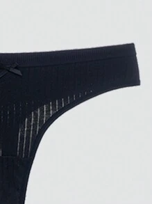 8Pcs/Set Women's Cotton Low-Rise Panties Thongs Underwear Comfortable Breathable Female Lingerie - 黑色 - 查看 6