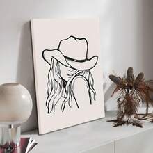 Chic Wtern Cowgirl Black & White Line Art Canvas  VintageInspired Framed Wall Decor, Minimalist Dign With Wooden Frame For Bedroom, Dorm, Apartment, Room Decor, 2D, Perfect For Room Decor - đóng khung - Xem 3