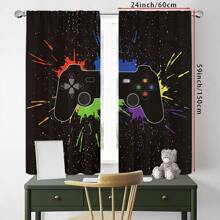 2 piezas de cortinas con estilo de competencia de juegos, con estampado de control de juegos, decoración del hogar con bolsillo para barra, para dormitorio, sala de estar, decoración del hogar, 160 g/m² - Multicolor - Ver 5