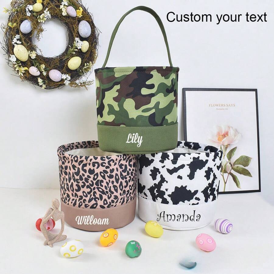 Cesta de dulces con huevo de Pascua bordado con nombre personalizado - Multicolor - Ver 1