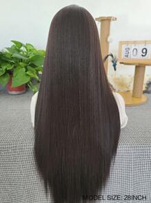 13''x4'' 自由式合成蕾丝前假发，耐热纤维，24 英寸，黑色，适合日常佩戴 - 黑棕色 - 查看 9