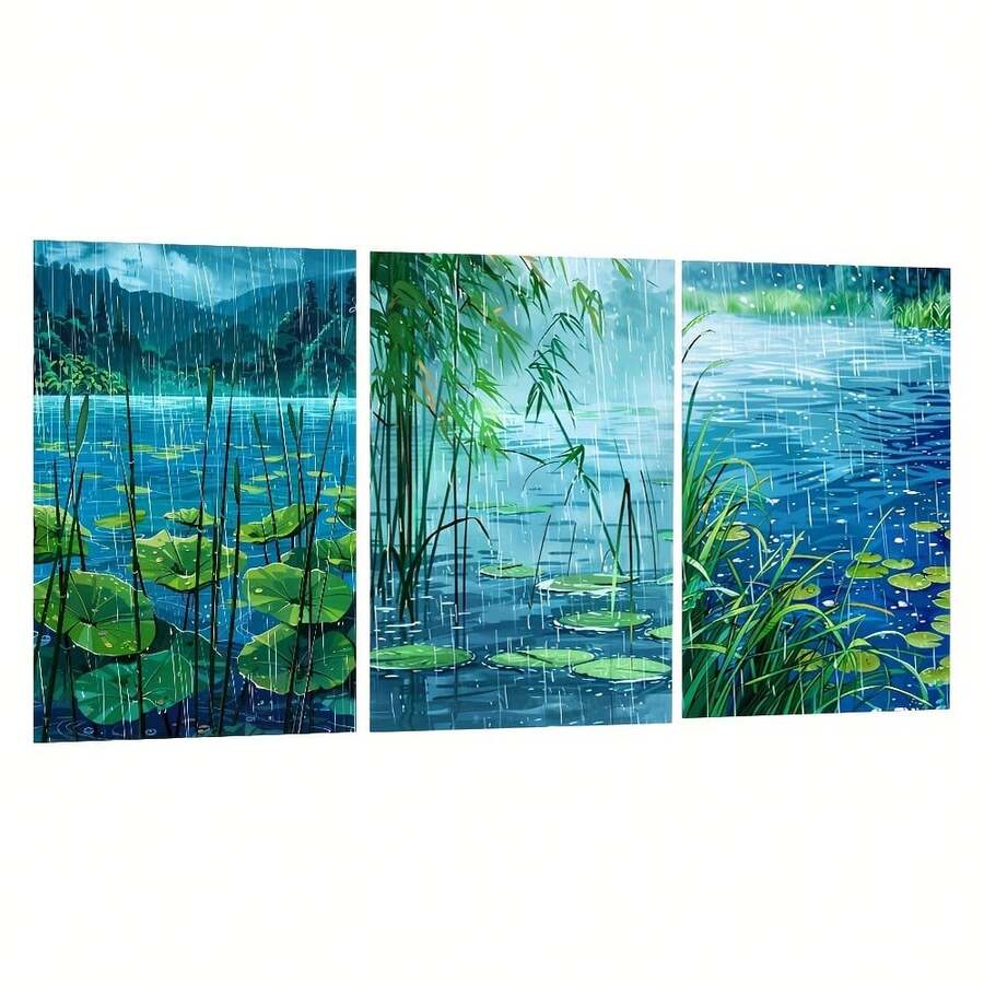 1pcs Pine Frame Canvas Wall Decoration, No Frame - Canvas Painted Wall Decoration, Home Decoration, Holiday Decoration, Mood Decoration, Bedroom Decoration, Living Room Decoration InsideFrame-Thickness 1.5inch - Blue - View 1