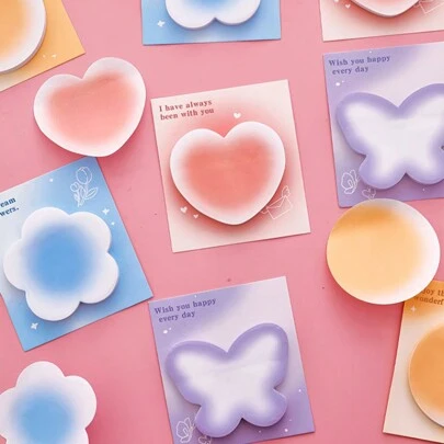 4 notas adhesivas degradadas, notas adhesivas pequeñas con diseños de mariposas y amor, etiquetas, pegatinas, notas para estudiantes, pequeños cuadernos que se pueden usar para pegar mensajes creativos de niños, papel adhesivo fuerte, útiles escolares, de regreso a la escuela