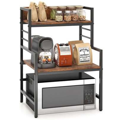 3-Tier Microwave Stand Kitchen Countertop Organizer Industrial-Coffee