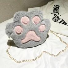 新款秋冬迷你熊爪设计单肩包，拼色简约女士斜挎包，可爱毛绒熊爪拉链包钱包，柔软毛绒小背包 - 彩色 - 查看 9
